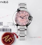 (AF Factory) Top Clone Calibre 076 Cartier Ballon Bleu 33mm Watch Stainless Steel Pink Dial